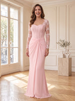 Satin Sheath Sweetheart Long Sleeves Long Mother of the Bride Dresses