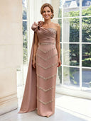 Sheath Satin One Shoulder Sleeveless Long Mother of the Bride Dresses