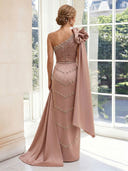 Sheath Satin One Shoulder Sleeveless Long Mother of the Bride Dresses