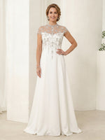 A Line Jewel Satin Short Sleeves Long Mother of the Bride Dresses