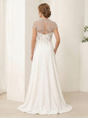 A Line Jewel Satin Short Sleeves Long Mother of the Bride Dresses