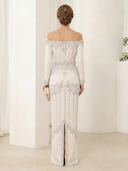 Sheath Off the Shoulder Satin Long Sleeves Long Mother of the Bride Dresses