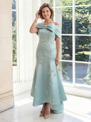 Sheath Off the Shoulder Satin Sleeveless Long Mother of the Bride Dresses