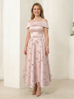 Off the Shoulder A Line Satin Sleeveless Long Mother of the Bride Dresses