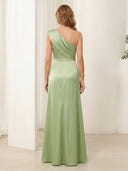 One Shoulder Satin A Line Sleeveless Long Mother of the Bride Dresses