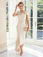 Satin Mermaid Sleeveless Cowl Neck Long Mother of the Bride Dresses