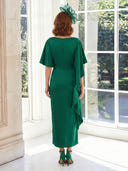 Sheath Boat Neck Satin Half Sleeves Long Mother of the Bride Dresses