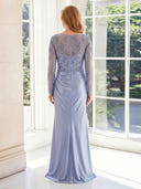 V Neck Sheath Satin Long Sleeves Long Mother of the Bride Dresses