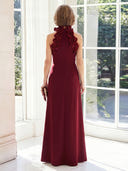 Sheath High Neck Satin Sleeveless Long Mother of the Bride Dresses