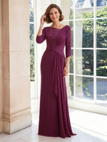 Satin Sheath 3/4 Sleeves Floor Length Long Mother of the Bride Dresses