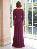 Satin Sheath 3/4 Sleeves Floor Length Long Mother of the Bride Dresses