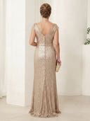 Boat Neck Sequin Mermaid Short Sleeves Long Mother of the Bride Dresses