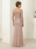Tulle Mermaid 3/4 Sleeves Square Neck Lace Applique Long Mother of the Bride Dresses