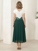 A Line Chiffon Short Sleeves V Neck Long Mother of the Bride Dresses