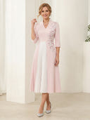 Satin A Line 3/4 Sleeves Embroidery V Neck Long Mother of the Bride Dresses