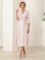 Satin A Line 3/4 Sleeves Embroidery V Neck Long Mother of the Bride Dresses