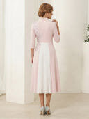 Satin A Line 3/4 Sleeves Embroidery V Neck Long Mother of the Bride Dresses