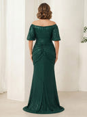 Glitter Sequin Mermaid Off Shoulder Long Mother of the Bride Dresses