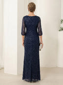 Sequin Mermaid Boat Neck Long Sleeves Long Mother of the Bride Dresses with Slit