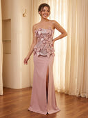 Satin Mermaid Strapless Sleeveless Long Prom Dresses with Bows