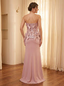 Satin Mermaid Strapless Sleeveless Long Prom Dresses with Bows