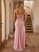 Lace Mermaid Strapless Sleeveless Long Prom Dresses with Slit