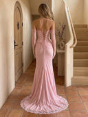 Lace Mermaid Strapless Long Prom Dresses with Corset