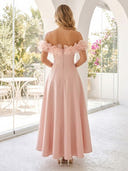 Satin A Line Off Shoulder Long Prom Dresses with Corset