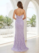 Lace Mermaid Strapless Sleeveless Long Prom Dresses with Slit