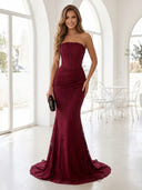 Lace Mermaid Strapless Long Prom Dresses with Corset