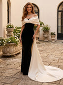 Satin Mermaid Off Shoulder Long Prom Dresses with Train