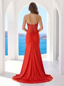 Satin Mermaid Strapless Long Prom Dresses with Slit