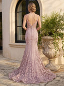 Lace Mermaid V Neck Spaghetti Straps Long Prom Dresses with Train