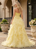 Tiered Chiffon A Line Strapless Sleeveless Long Prom Dresses with Beads