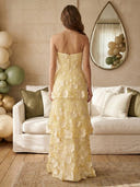 Lace A Line Strapless Sleeveless Long Prom Dresses with Flowers