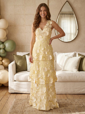 Lace A Line One Shoulder Sleeveless Long Prom Dresses with Flowers