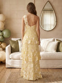 Lace A Line One Shoulder Sleeveless Long Prom Dresses with Flowers