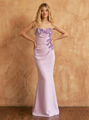 Satin Mermaid Strapless Long Prom Dresses with 3D Flower