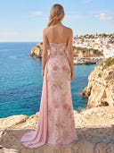 Chiffon Mermaid Strapless Long Prom Dresses with Embroidery