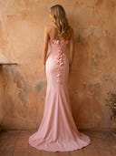Satin Mermaid Strapless Sleevless Long Prom Dresses with 3D Flower