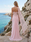 Tulle Mermaid Strapless Sequin Long Prom Dresses with Scarf