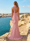 Mermaid Strapless 3D Flower Long Prom Dresses with Scarf