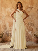 Chiffon A Line One Shoulder Long Prom Dresses with Lace Appliques