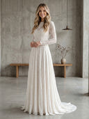 Lace A Line Long Sleeves Long Prom Dresses with Train