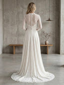 Lace A Line Long Sleeves Long Prom Dresses with Train