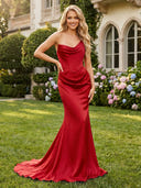 Satin Mermaid Strapless Long Prom Dresses with Train
