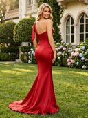 Satin Mermaid Strapless Long Prom Dresses with Train