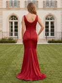 Satin Mermaid Cowl Neck Long Prom Dresses with Ruched