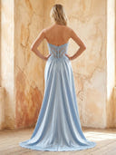 Satin Mermaid Strapless Long Prom Dresses with Slit
