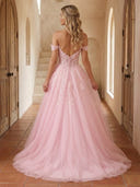 Tulle A Line Off Shoulder Long Prom Dresses with Lace